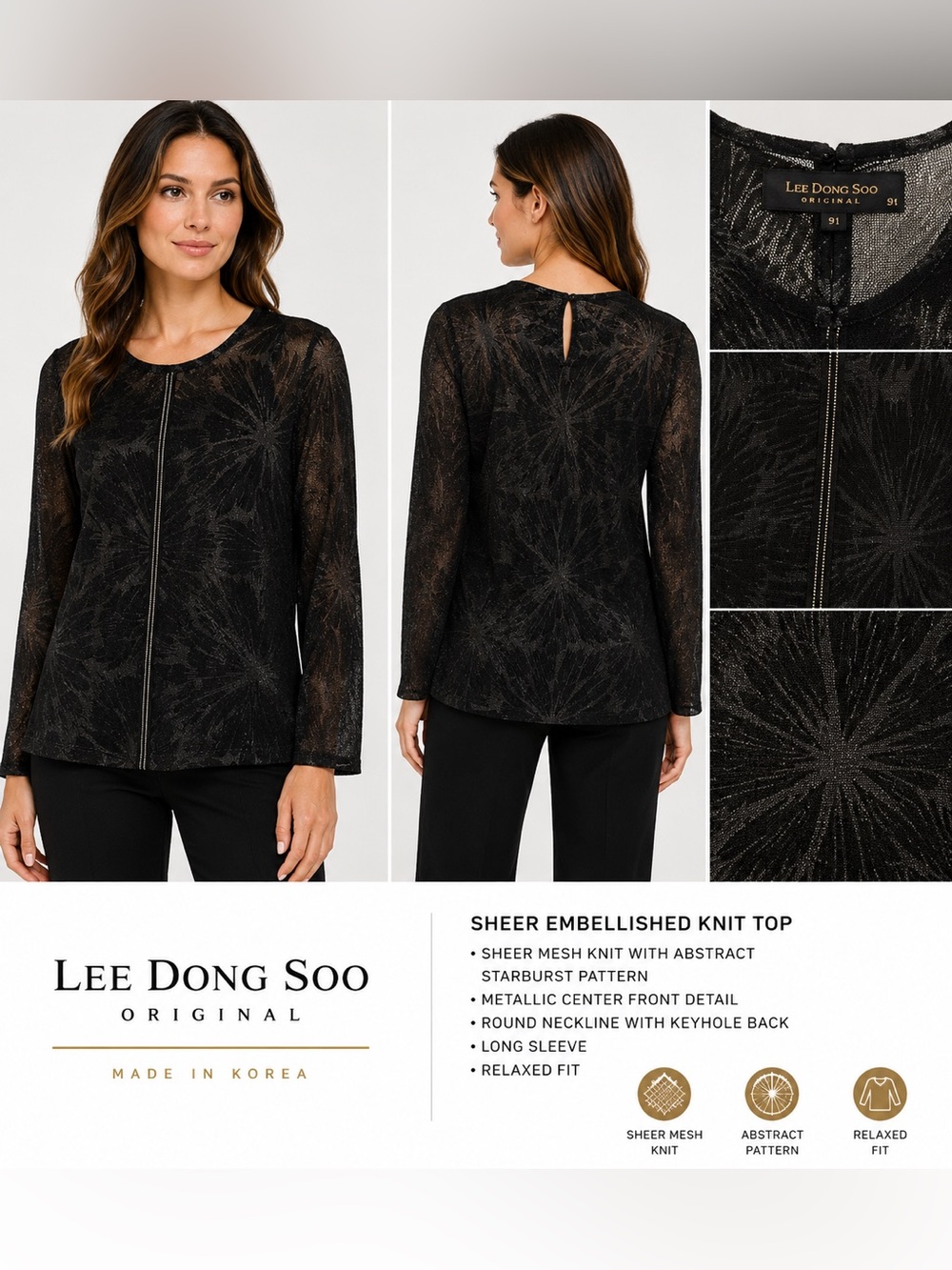 Lee Dong Soo Original- Black Sheer Starburst Embellished Knit Top